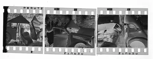 3x Original Negativ - 4x3,5cm - Wehrmacht Soldaten - Fahrzeug PKW Unfall Bruch
