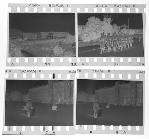 4x Orig. Negativ 4x3,5cm - Soldaten Wehrmacht - Kaserne Vorführung Motorrad Krad