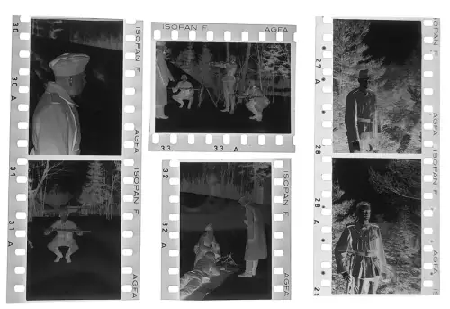 6x Orig. Negativ 4x3,5cm - Soldaten Wehrmacht - auf dem Schießstand MG Karabiner