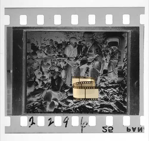 Negativ 4x3,5cm - Deutschland US Soldaten 1945 Waffenabgabe Einweisung