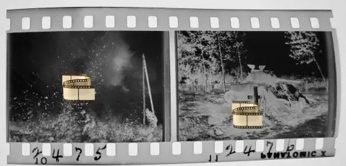 2x Negativ 4x3,5cm - Westalliierte USA Panzer Tank Explosion Grabkreuz - 1944-45