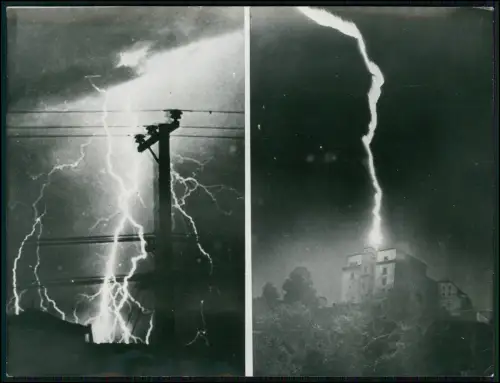 2x Pressefoto 21x16cm - gewaltiger Blitz Einschlag Blitzstrahl starkes Gewitter