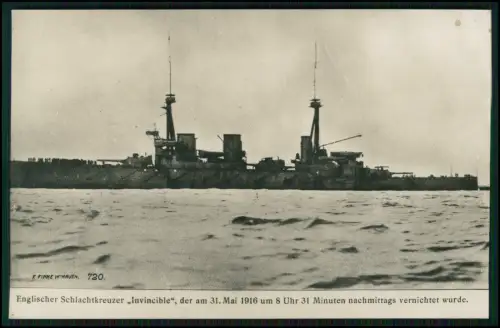 AK 1.WK - Skagerrak Englischer Schlachtkreuzer HMS Invincible 1916 - Foto Finke