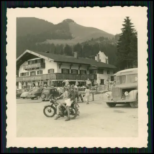 Foto - Spitzingsee Schliersee Motorrad vor Berggasthof Bayern Alpen 1952