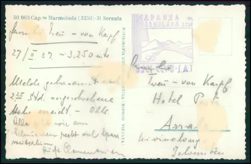 5x Foto AK - im Winter 1937 - Marmolada Capanna Serauta Dolomiten Italien