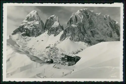 Foto AK  Sella Pass Rifugio Maria Flora Sassolungo Winterpanorama Dolomiten 1937