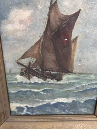 Marine Ölbild Segelschiff Szene um 1900 signiert Öl auf Leinen Original 54x43 cm
