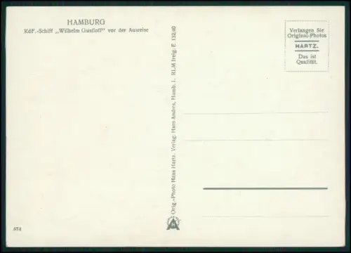 Foto AK - Hamburg Seehafen - KdF-Schiff Wilhelm Gustloff - bei der Ausreise Elbe