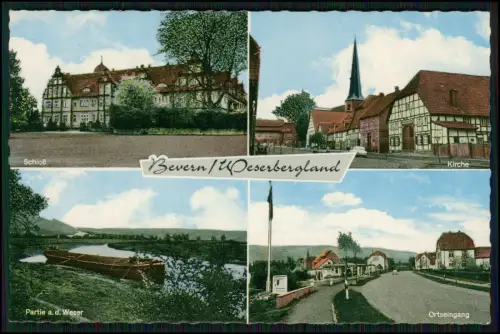 AK - Bevern Weserbergland - Schloss Kirche Ortseingang Weser - koloriert Karte