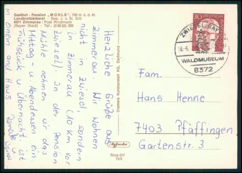 AK  Zimmerau Rinchnach - Gasthof Pension Mühle Bayerwald Innenräume Landgasthaus