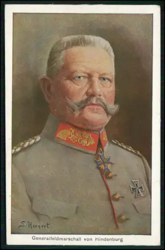 AK  Porträt Generalfeldmarschall Hindenburg kolorierte Künstlerkarte BVB Nr 1604