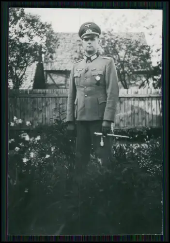 Foto 8x5cm - Stand-Portrait Soldat Wehrmacht u. Zettel Brief handschrift Widmung