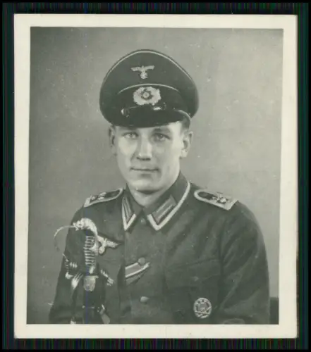 Foto 6x5,5cm - Porträt Soldat Wehrmacht u. Zettel Brief handschriftliche Widmung