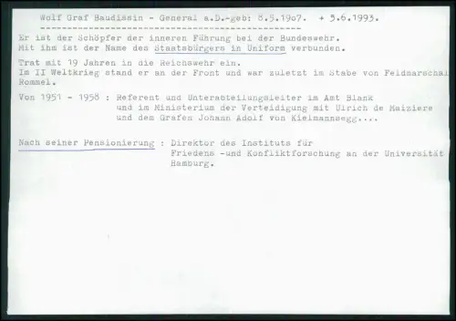 Foto 15x10cm - Porträt Wolf Graf von Baudissin - signiert Autogramm Bundeswehr