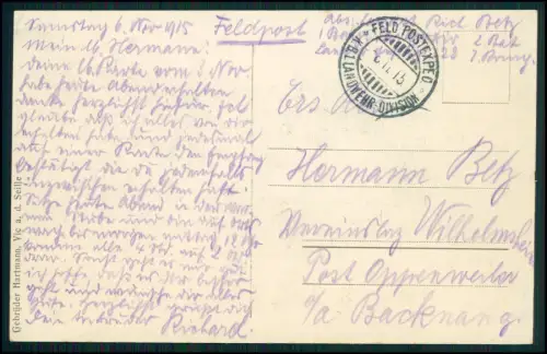 1.WK Landwehr inf. Rgt. 122 - Soldat R. Betz - Feldpost Nov. 1915 Vic-sur-Seille