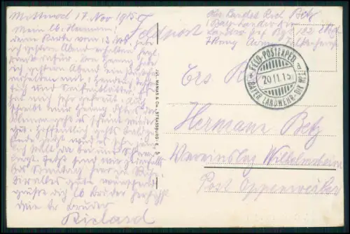 1.WK Landwehr inf. Rgt. 122 - Soldat R. Betz- Feldpost Nov. 1915 Vic-sur-Seille