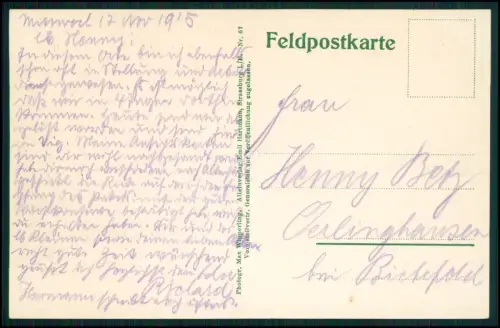 1.WK Landwehr inf. Rgt. 122 - Soldat R. Betz- Feldpost Nov. 1915 Bezange Lothri.