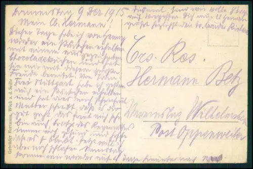 1.WK Landwehr inf. Rgt. 122 - Soldat R. Betz- Feldpost Dez. 1915 Schloss Aulnois