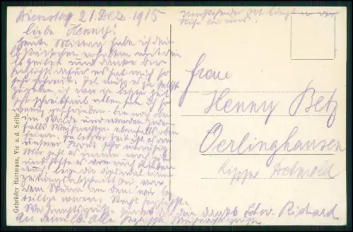 1.WK Landwehr inf. Rgt. 122 Soldat R. Betz Feldpost Dez. 1915  Moncel-sur-Seille