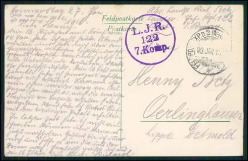 1.WK Landwehr inf. Rgt. 122 - Soldat R. Betz- Feldpost Jan. 1916 - Montfaucon