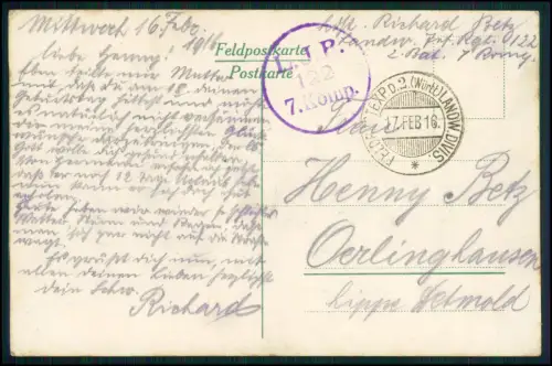 1.WK Landwehr inf. Rgt. 122 - Soldat R. Betz- Feldpost Feb. 1916  Romagné Kirche