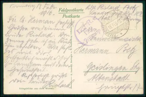 1.WK Landwehr inf. Rgt. 122 - Soldat R. Betz- Feldpost Feb. 1916 - Dorf Véry Fr.