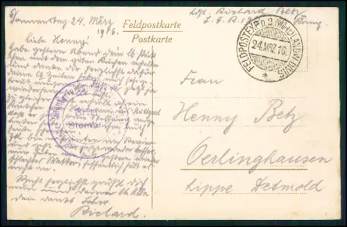 1.WK Landwehr inf. Rgt. 122 -Soldat R. Betz Feldpost März 1916 Grandham Lazarett