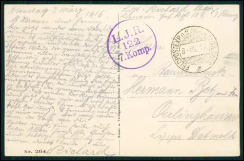 1.WK Landwehr inf. Rgt. 122 - Soldat R. Betz Feldpost März 1916 - Dun-sur-Meuse