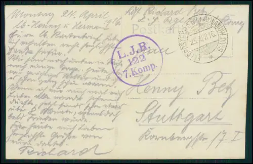 1.WK Landwehr inf. Rgt. 122 - Soldat R. Betz Feldpost April 1916 Saint-Juvin Est