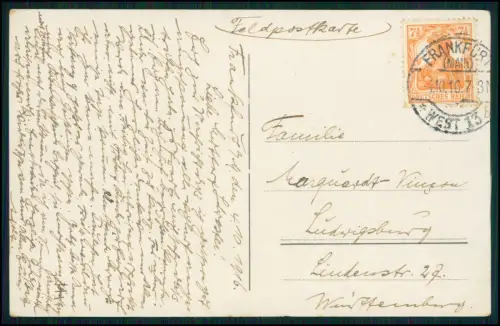 Foto AK 1. WK - Frankfurt Gruppe Soldaten Uniform Kaiserzeit Feldpost 1916 gel.