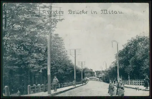AK 1. WK - Mitau Jelgava Brücke Soldaten - Strassenszene Lettland Feldpost 1916