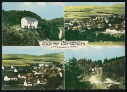 Oberschledorn Motiv Hochsauerland Panorama Häuser Wanderer Grußkarte farbenreich