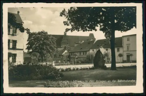 Foto AK - Bahnhofstraße Striegau Schlesien Strzegom - 1942 Feldpost gelaufen