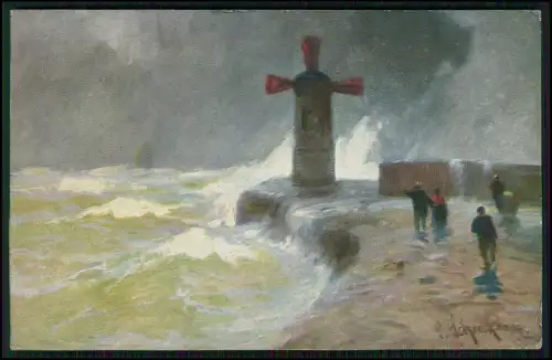 4x AK Künstler  Kolberg Sturmsee Leuchtturm Küste Ostsee Wollstein 1943 Feldpost