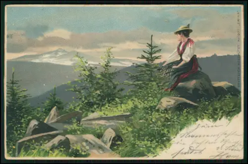 AK Litho - Alpenmädchen Erika Karte Nr. 1077 - Schonach Schwarzwald - 1902 gel.