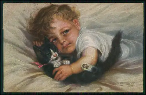 AK - R. Borrmeister Gespielen Kind mit Katze koloriert - 1922 Volksstaat Bayern