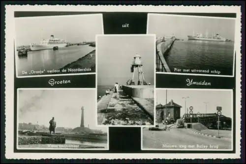 Foto AK- IJmuiden Holland Mehrmotiv Hafen Schiff Pier Leuchtturm Vissersmonument