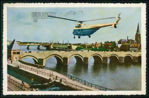 MAASTRICHT Maasbrücken SABENA Helikopter frühes Motiv kolorierte Postkarte Nr15A