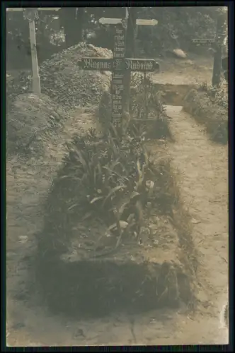 3x Foto AK 1. WK - Soldat aus Dresden Reserve-Fußartillerie-Regiment Nr. 19 Grab