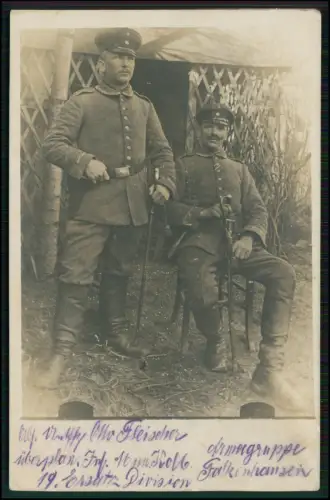 Foto AK 1.WK - Soldat aus Dresden Reserve-Fußartillerie-Regiment Nr. 19 1915 gel