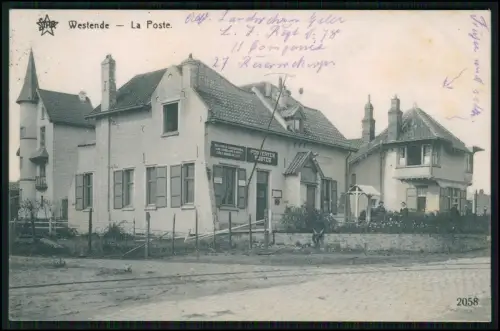 AK 1.WK - Westende Middelkerke belgische Nordseeküste Postamt 1915 Feldpost gel.