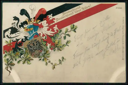Deutschland, Deutschland über Alles! Kaiserreich Wappen Reichsadler - 1900 gel.