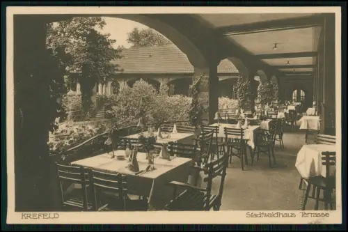 AK- Krefeld am Rhein - Stadtwaldhaus Terrasse Gastronomie Gartenanlage 1929 gel.