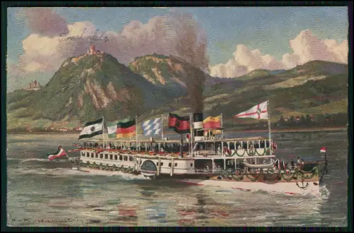 AK Königswinter Rhein Festschiff  Siebengebirge Gemälde Paul Pützhofen 1929 gel.