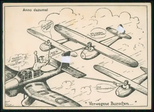 2x AK - Flugzeugkarikatur Ju 87 Segelflug Humor - Burghard Verlag Fliegerei 1940
