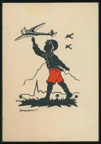 2x AK - Silhouetten Kinder Jungs Szene - frühe Flugkunst - Scherenschnitt Grafik