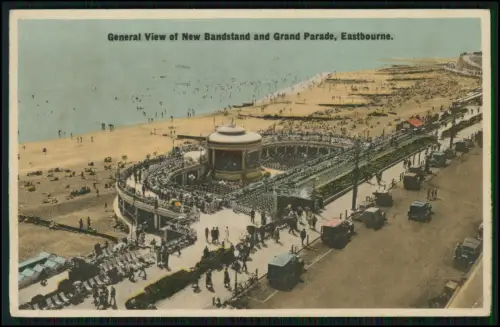 AK Eastbourne Grand Parade New Bandstand - koloriert England Küste gelaufen 1937