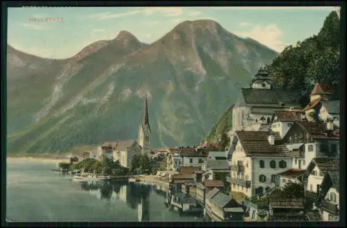 AK - Hallstatt Panorama Kirche See Farbige Lithografie 1911 gel. Österreich Berg