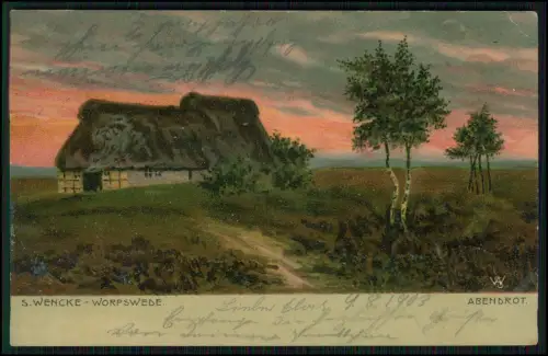 AK - Worpswede Abendrot - Wencke Künstlerhaus Moorlandschaft - 1903 gelaufen