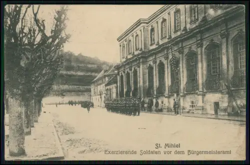 AK 1.WK - St. Mihiel deutsche Soldaten Exerzieren Bürgermeisteramt Feldpost gel.